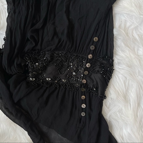 PINKO sheer blouse long sleeve princess waist rhinestone Whimsy goth - Picture 7 of 14